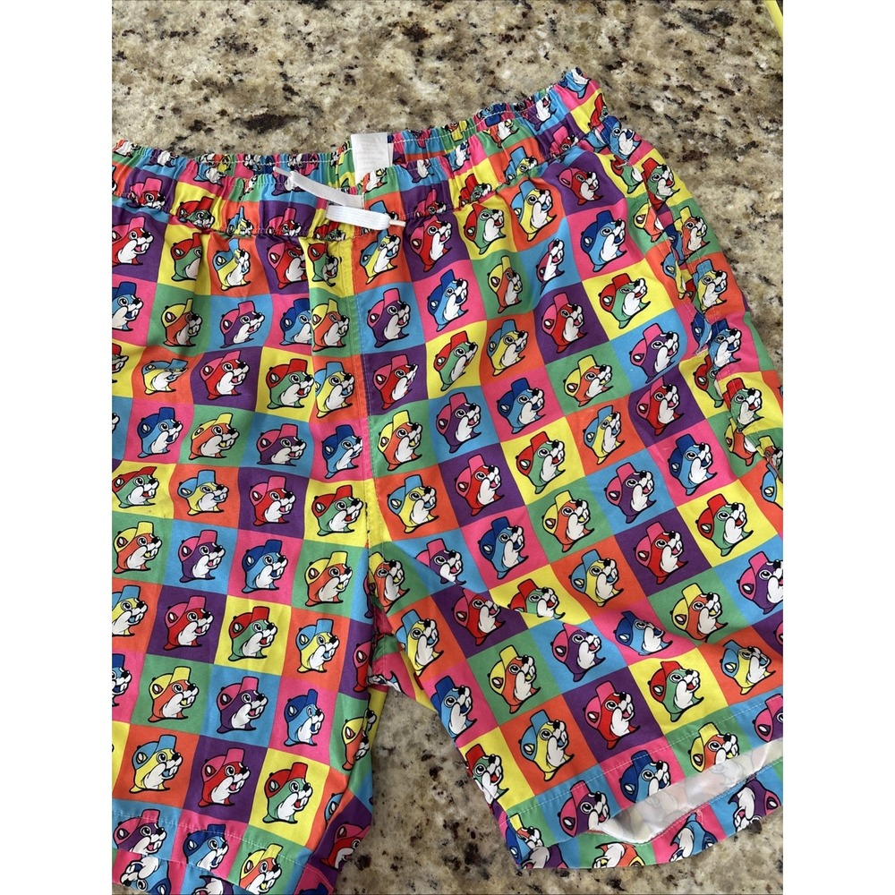 Buc-ees All Over Logo Print Youth Lg MultiColor Swim Trunks Shorts 3 Pocket 3729